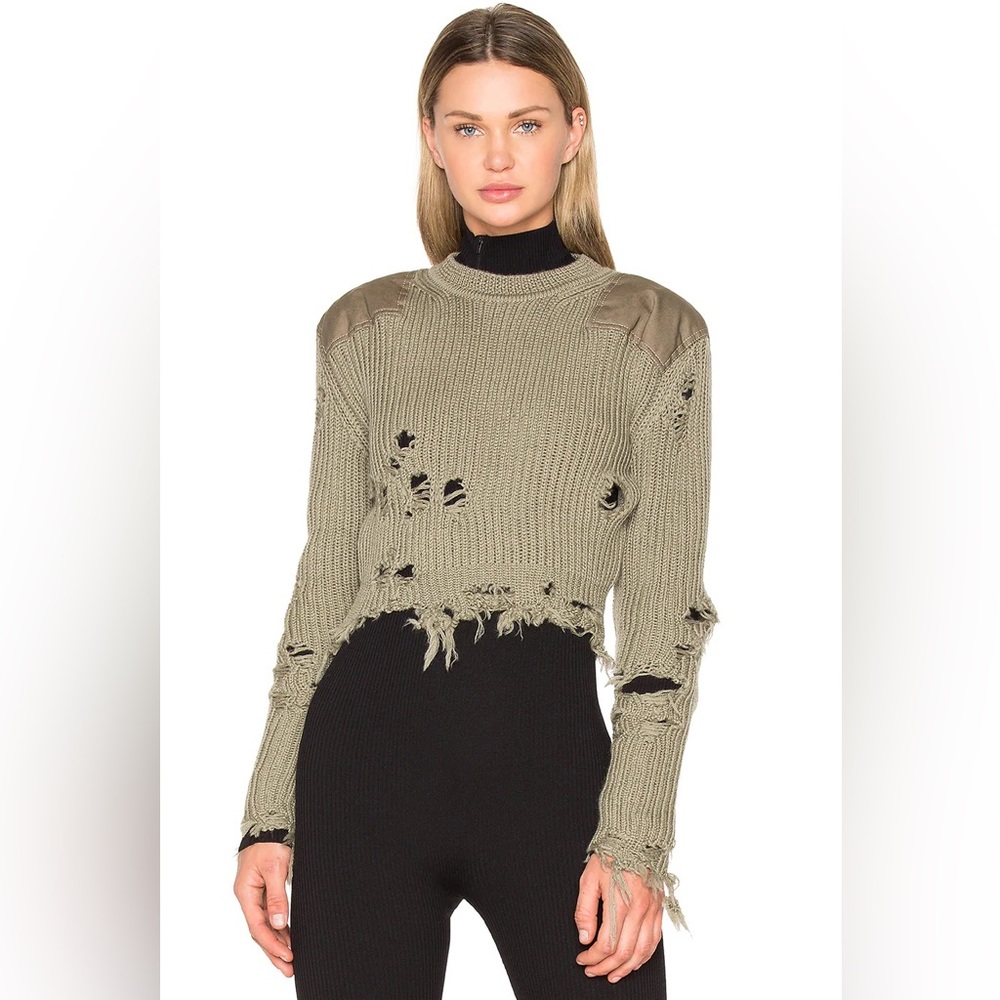 NWT YEEZY Season 3 Destroyed Crop Military Sweater w/ Patches